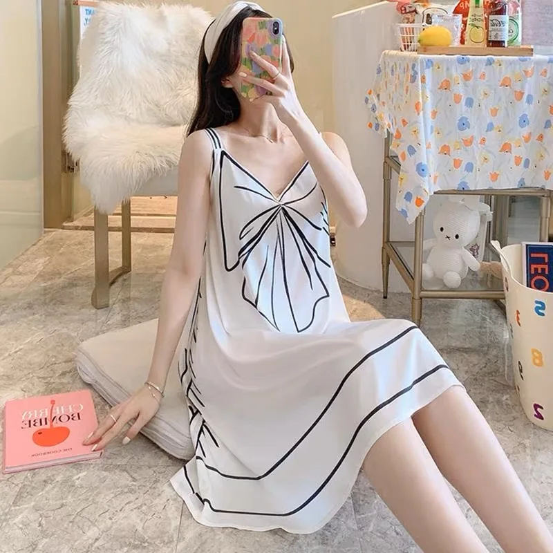 

Nightgowns Women Print Sweet Creativity All-match Special Elegant Graceful Vintage Basics Leisure Stylish Korean Style Summer