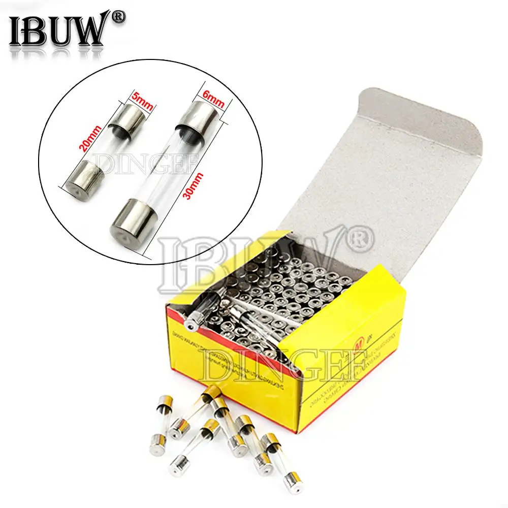 100PCS 5*20mm 6*30mm Fast Blow Glass Tube Fuses 5x20mm 6x30mm 250V 0.5A 1A 2A 3A 4A 5A 6A 8A 10A 15A 20A 25A 30A 0.75A AMP Fuse