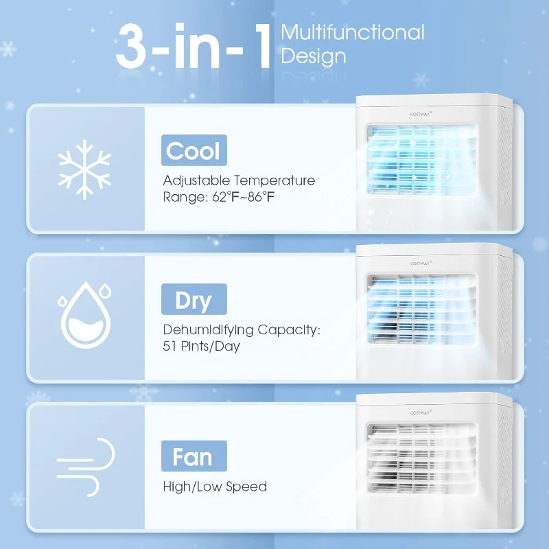 COSTWAY Portable Air Conditioner, 8000 BTU 3-in-1 Personal AC Unit with Built-in Dehumidifier, Fan Mode, Sleep Mode, 24H Timer