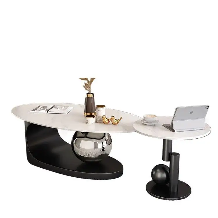 

Slate Oval Coffee Table Light Luxury Modern Living Room Home Minimalist