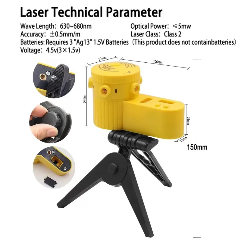 Multifunction 4 In 1 Laser Level Measuring Tool with Rotating Tripod Household Vertical Horizontal Accurate Leveling Ruler