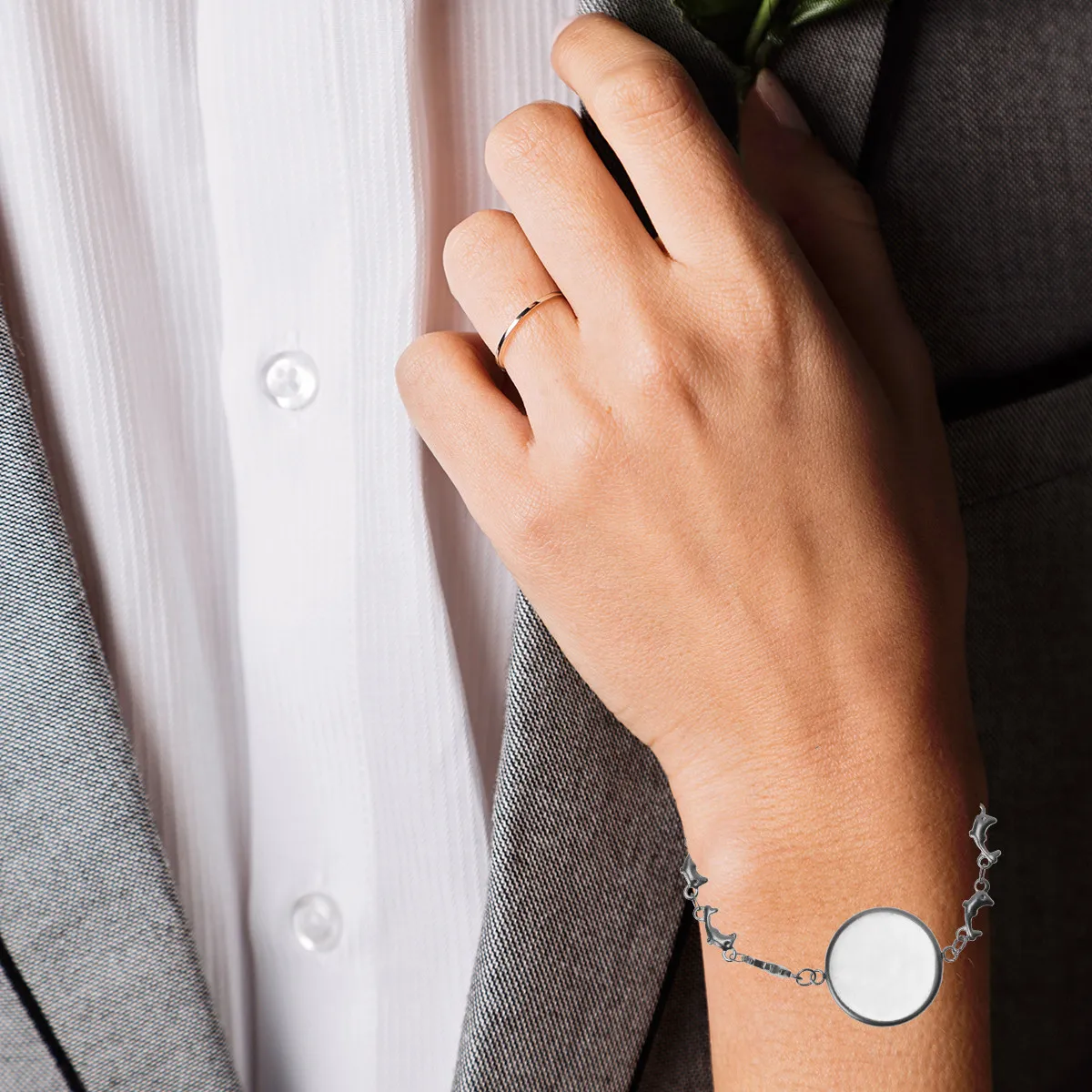 

Набор для изготовления украшений: 10 шт. серебристых основ для браслетов из нержавеющей стали 20 мм, элегантная цепочка с подвеской в виде дельфина, идея подарка для женщин