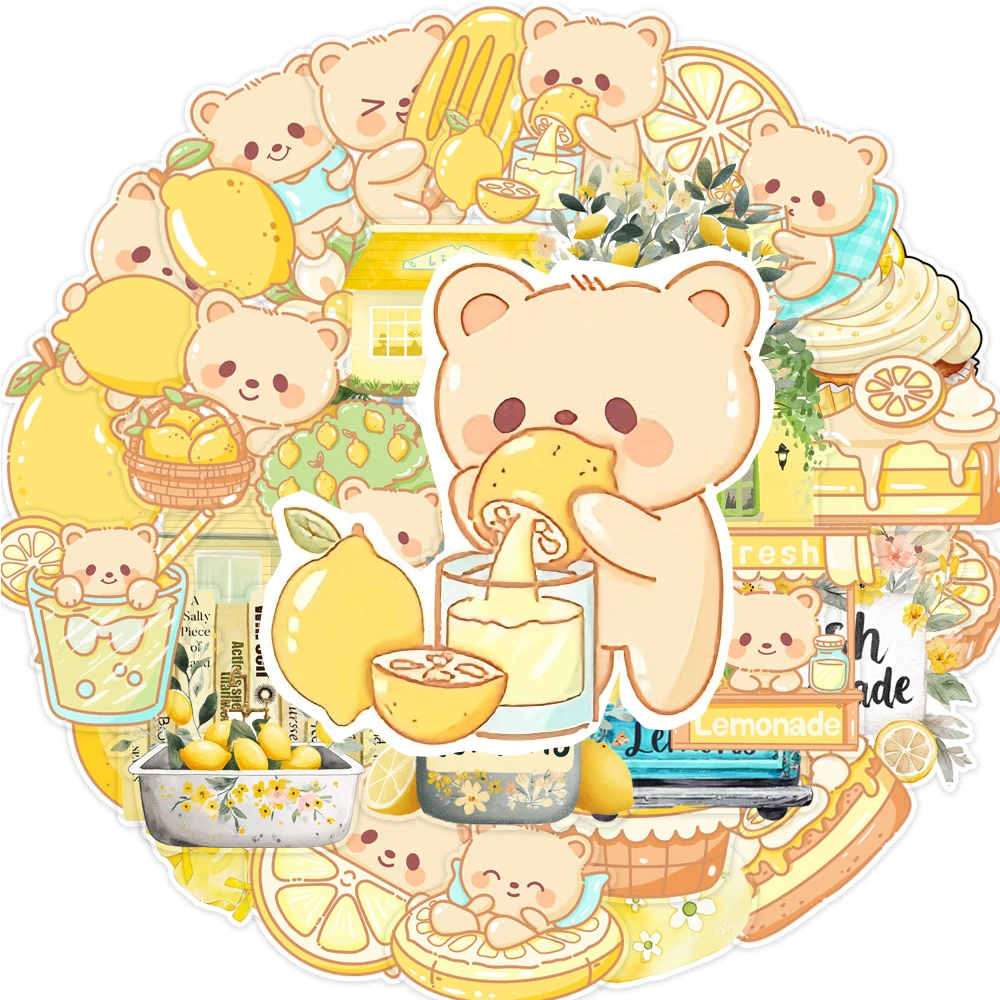 

10/35pcs Kawaii Lemon Bear Cartoon Stickers Aesthetic Girl Gift Decals DIY Skateboard Laptop Phone Cute Transparent Sticker Pack
