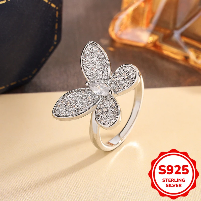 

Классическое подлинное кольцо из стерлингового серебра S925 с бабочкой, овальное кольцо для пары с бриллиантами, женское нишевое дизайнерское подарочное ювелирное изделие, оптовая продажа