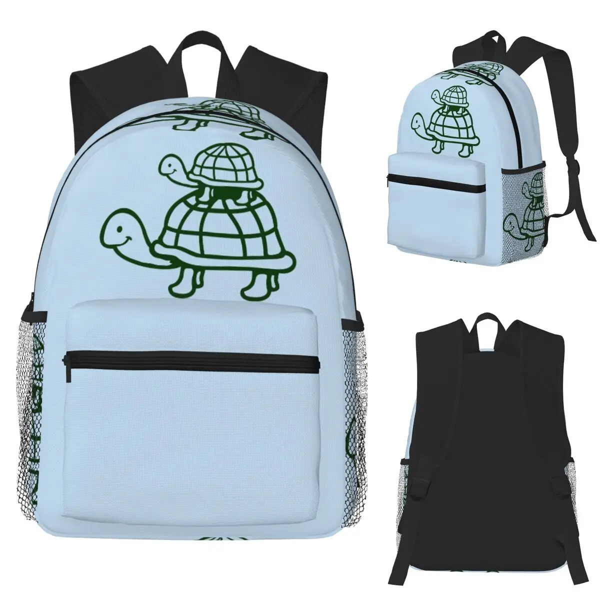 

2 Tortoise Turtle Family Two Child Father Mother Dad Mom Backpack School Bag Hiking Daypack for Men Women Bookbag Shoulder Bags
