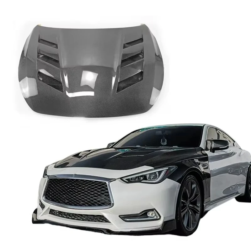 Customized Black Forged Carbon Fiber Bonnet Hood for Infiniti Q60 2017 2018 2019 Carbon Fibre Engine Hood and Trunk Upgrade