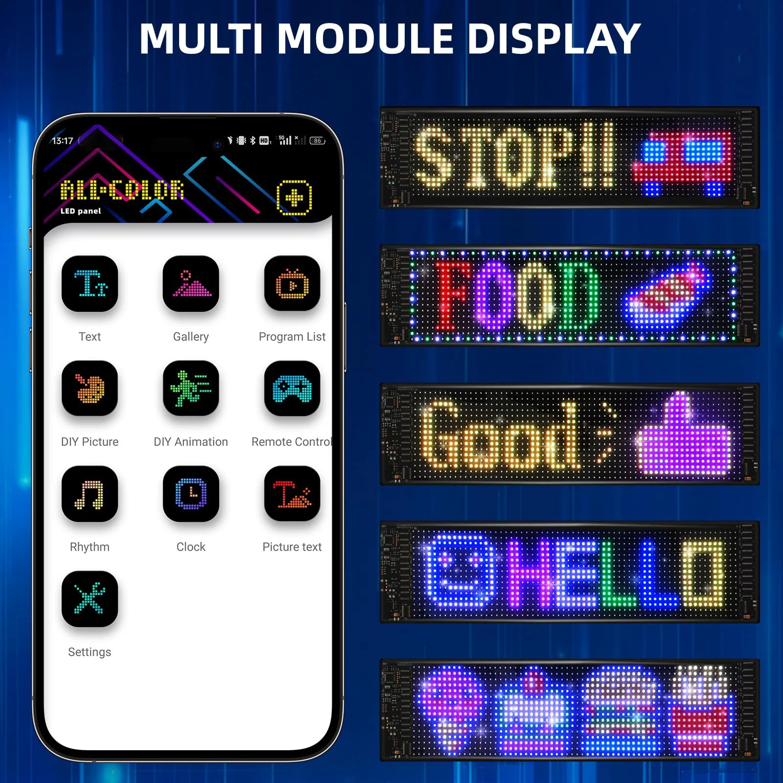 Layar Tampilan Fleksibel LED Dapat Diprogram, Panel RGB Cerdas & Kabel USB, Tanda LED Bergulir, Aplikasi Bluetooth, Animasi Desain DIY, Tex