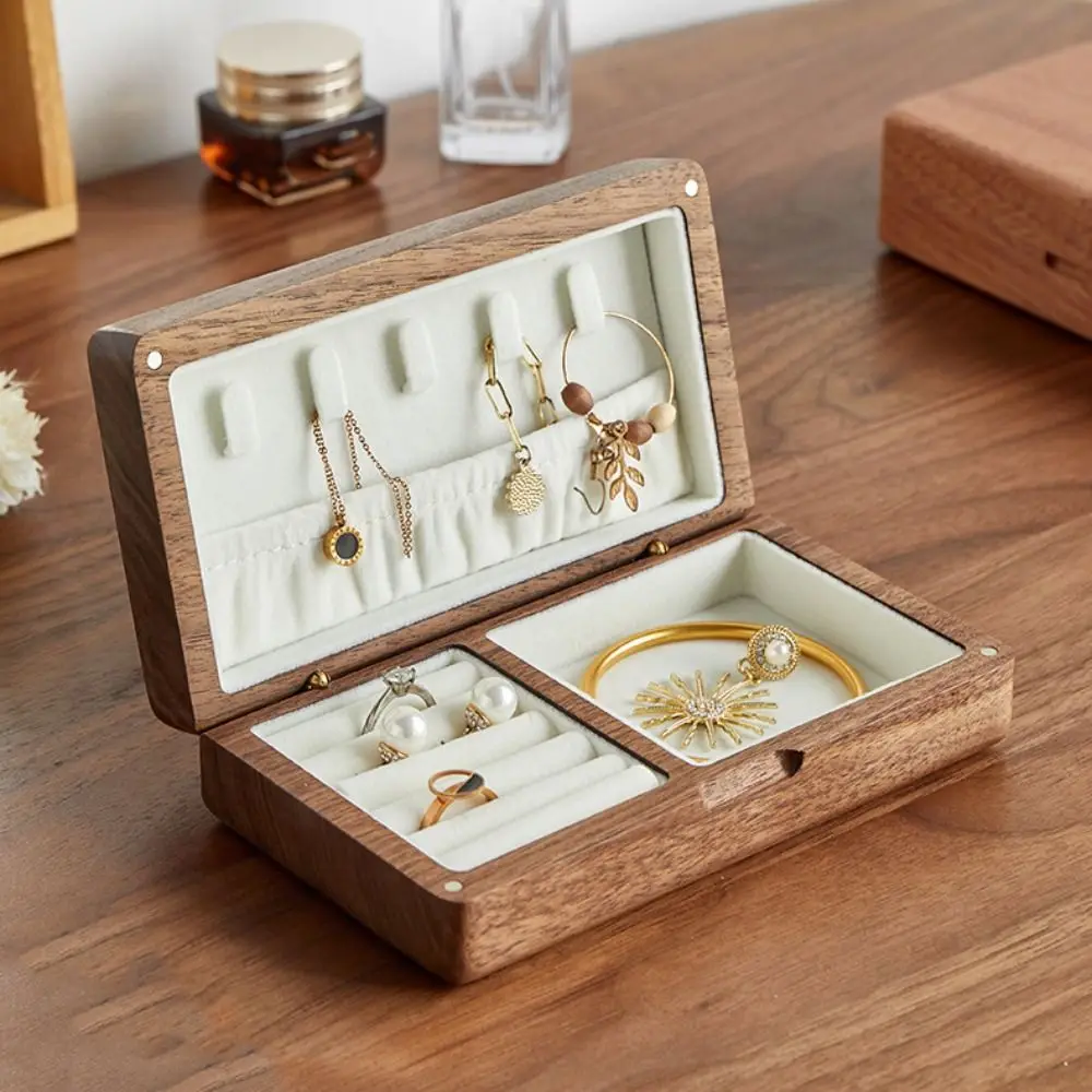 Magnetic Attraction Wooden Jewelry Box Holder Bracelets Earrings Storage Case Multi-function Organizer Rings Packing Bag Gift