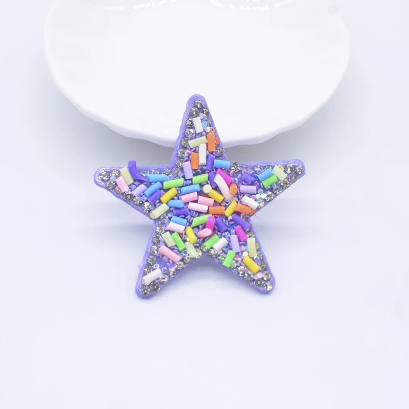 6Pcs 48mm Colorful Clay Sprinkle Star Rhinestone Applique for DIY Clothes Decor Patches Headwear Hair Clips Bow Accessories