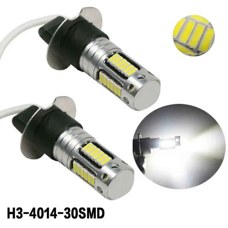 1 Pair H3 LED Fog Light Bulbs Conversion Kit High Bright Canbus 6000K White DC12V Fog Driving Lamps Daytime Running Lights
