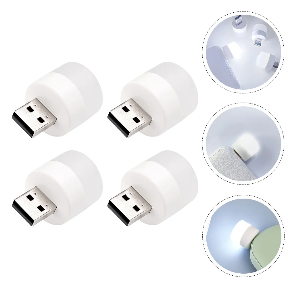 4 Uds USB ahorro de energía luz nocturna pequeña Mini forma redonda dormitorio portátil creativo enchufable lámpara enchufable luz nocturna