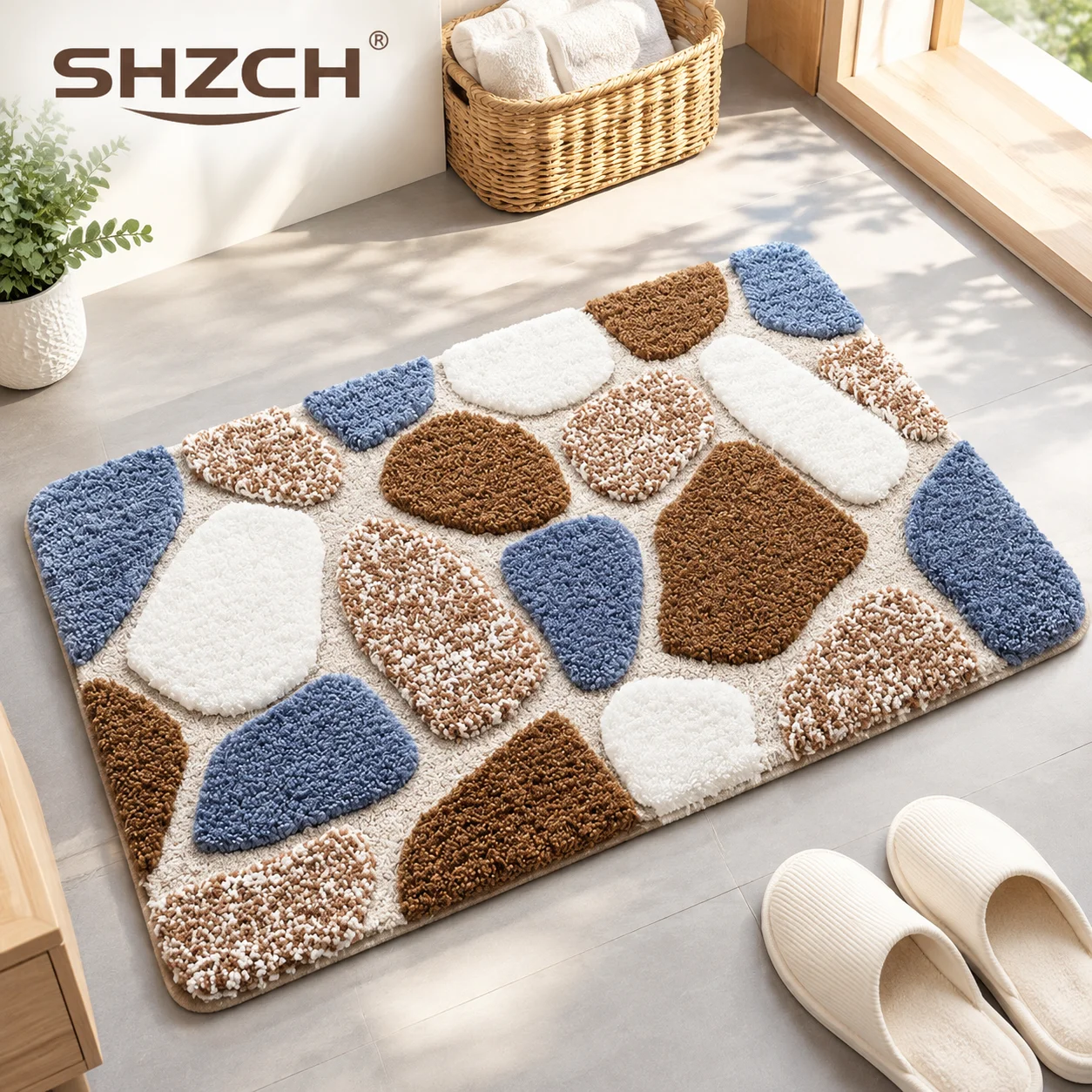 Super Absorbent Bath Mat - Non-Slip Flocking Floor Rug with Quick-Dry Tech, Floral Bathroom Decor