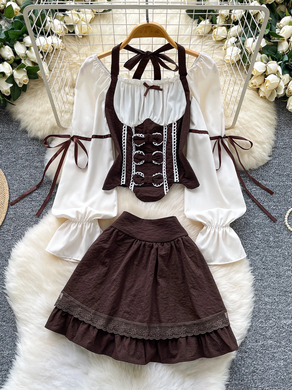 

Женский комплект из двух предметов Sweet And Spicy Girl, юбка с высокой талией в стиле пэчворк, ансамбль