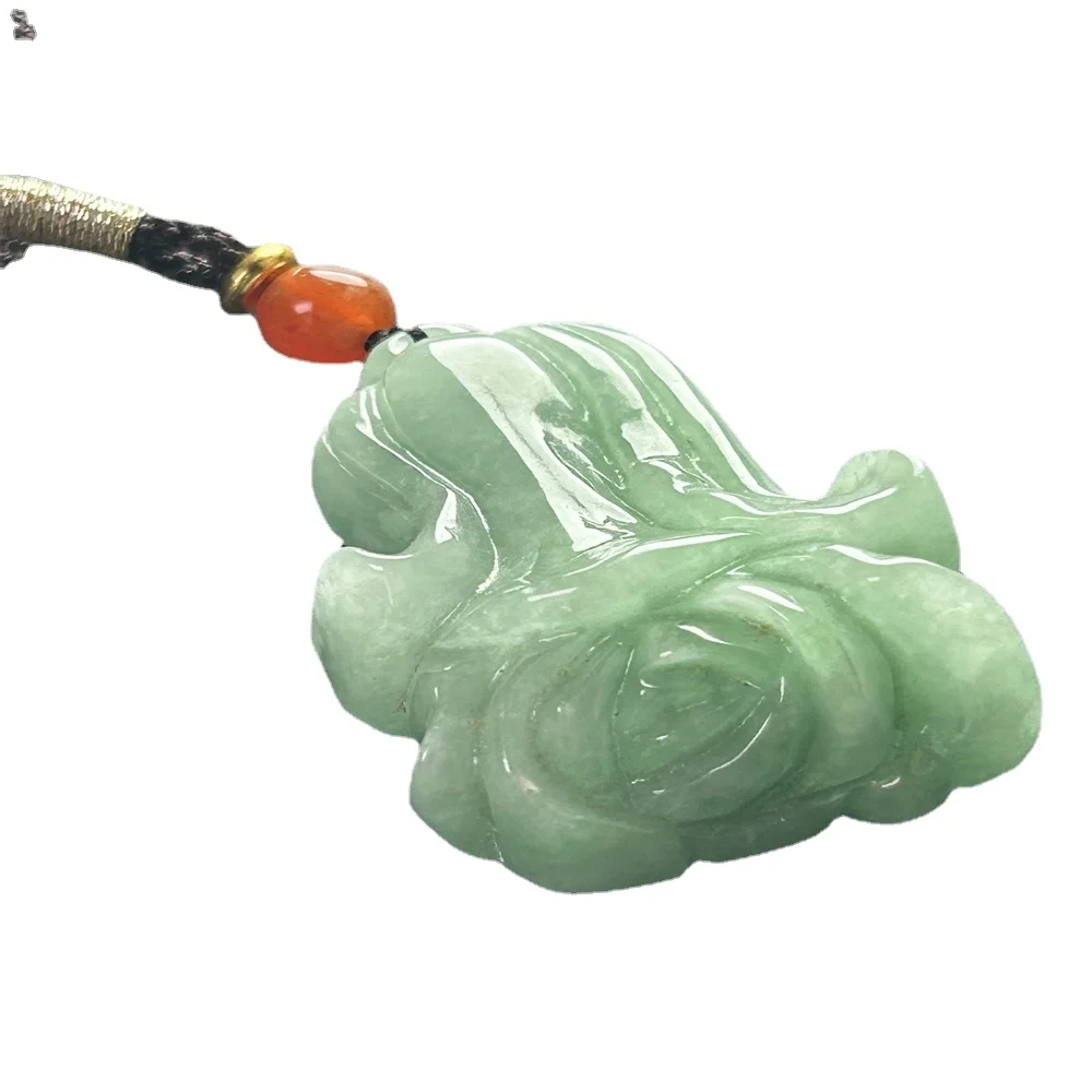 Handcrafted Pendant Necklace with Natural Jadeite and Cabbage Design