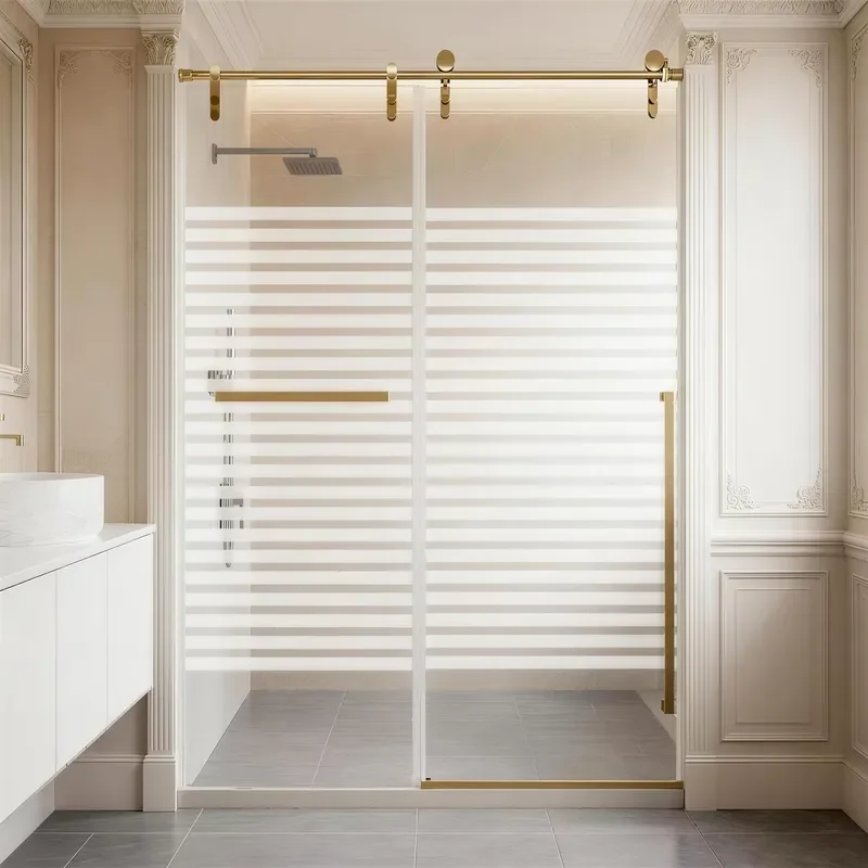 Tempered Glass Shower Door With Golden Stainless Steel Frameless Sliding Hardware Hinges Setr Hotel Bathroom Enclosure