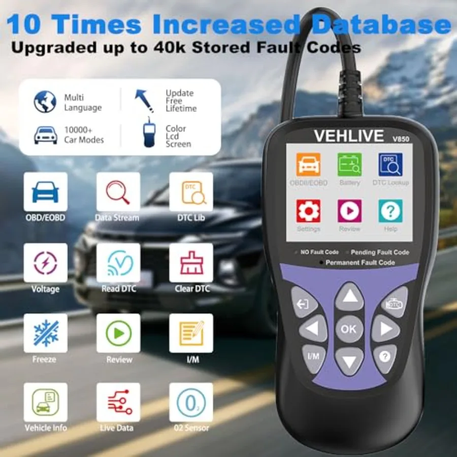 OBD2 Scanner V850 One-Click I/M Car Code Reader Diagnostic Tool for All OBDII Vehicles Turn Off Check Engine Light Read