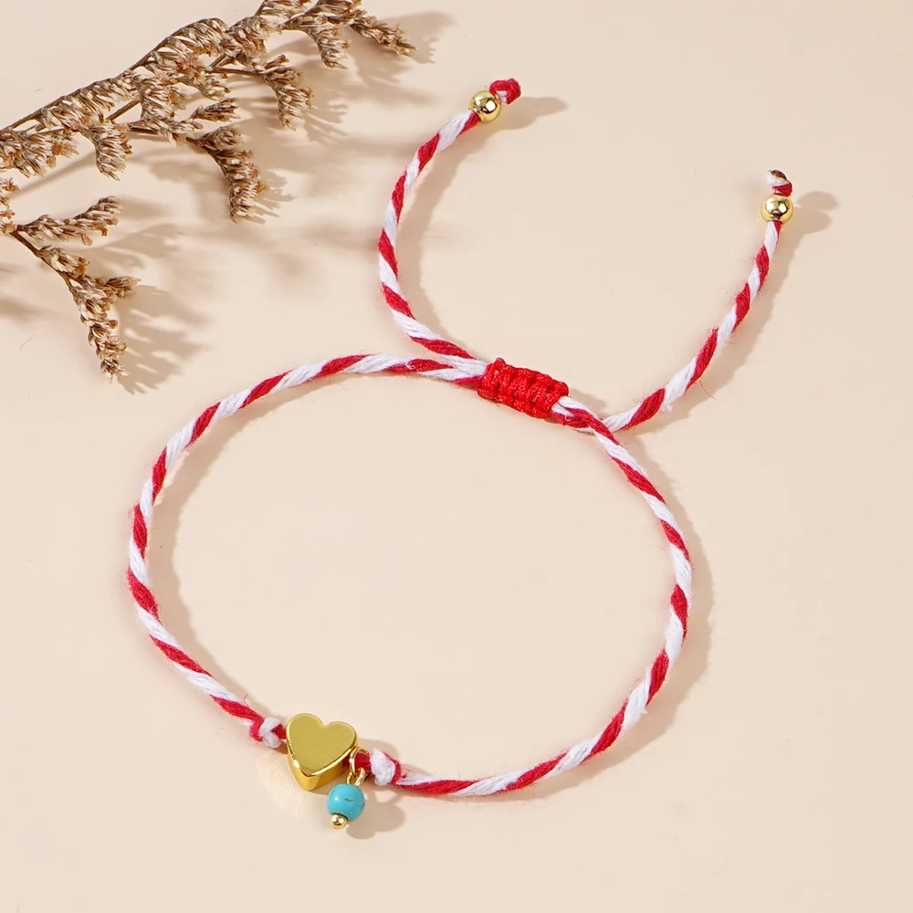 2PCS Martis Series Green Pine Copper Ball and Copper Metal Pendant 2024 Red and White Rope Bracelet Lucky Charm Bracelet