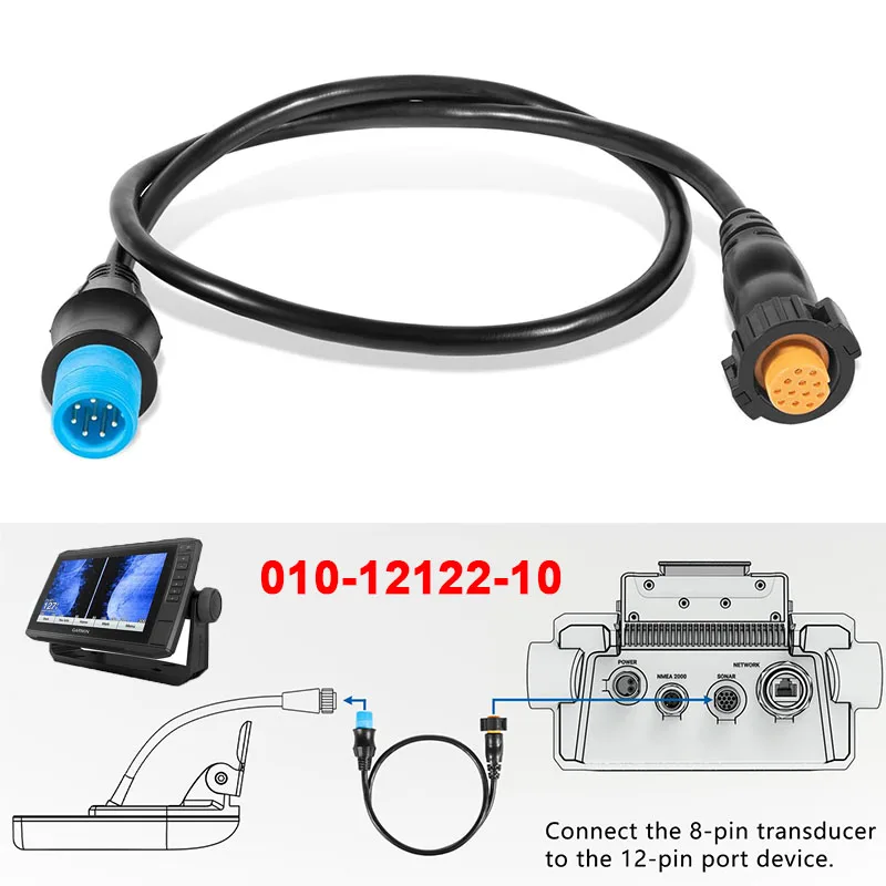 8-Pin Xdcr to 12-Pin Sounder Adapter XID, Black, for Connecting 8-Pin Transducers with XID to 12-Pin Sonar Marine Devices