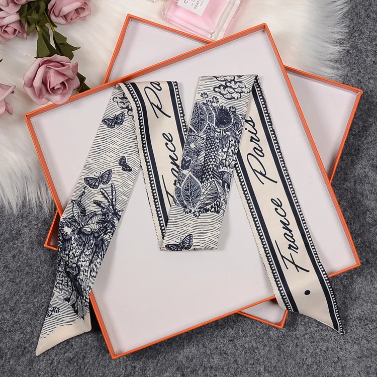 

100% Mulberry Silk Scarf 100*6cm Scarf Female Multifunctional Headband Small Scarf Handbag Luxury Ribbon High-end Souvenir