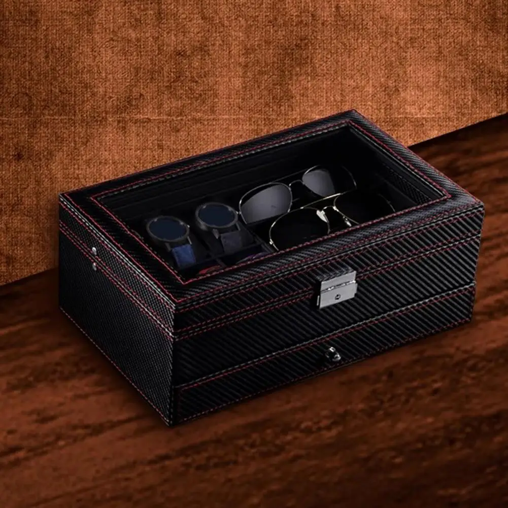 Watch Storage Box Capacity Watch Sunglasses Organizer with Multiple Compartments Window Design Drawer Storage Case for Watches