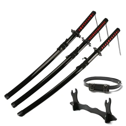 41 inch Kurosaki Ichigo Katana Black Wood Blade Zangetsu Decorative High Quality Cosplay Prop with Sword holder and belt