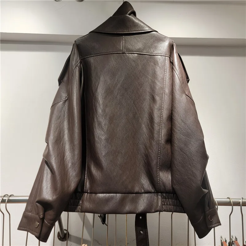 WTHT Fashion 2025 Jesień Damskie Grube Skórzane Luźne Płaszcze Modne Jednolite Kolory Stójka Kurtki Damskie 1LS2362