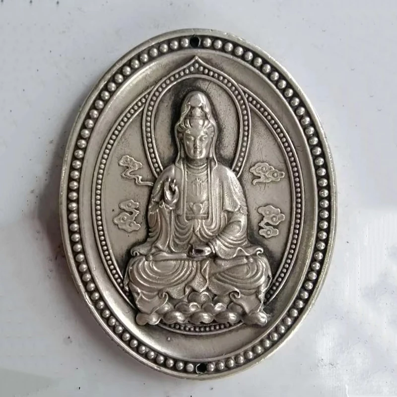 

Изысканный старый китайский металлический амулет Кван-инь Авалокитешвара благоприятный амулет No 4