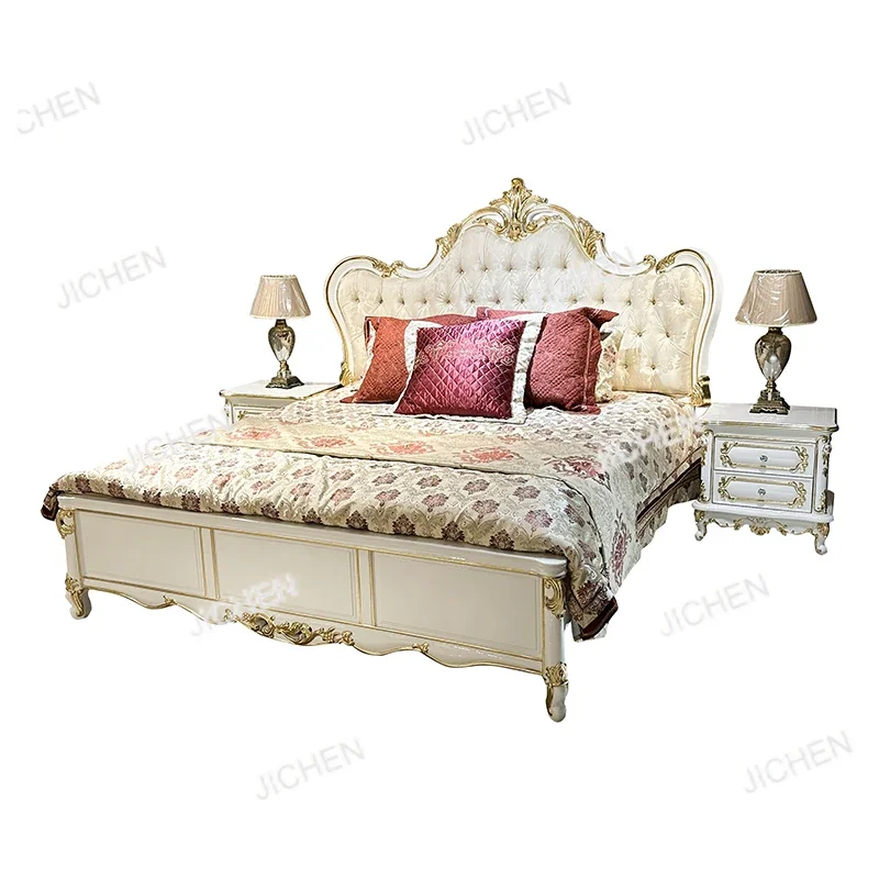 

Комплект кровати из французской ткани HS, двуспальная кровать из массива дерева 1,5 метра 1,8 метра, роскошная европейская кровать принцессы