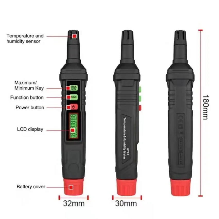 MAYILON HT62 Temperature Humidity Tester -20℃~60℃ Handheld Wet Bulb Dew Point Detector Auto Power Applied in Home Greenhouse