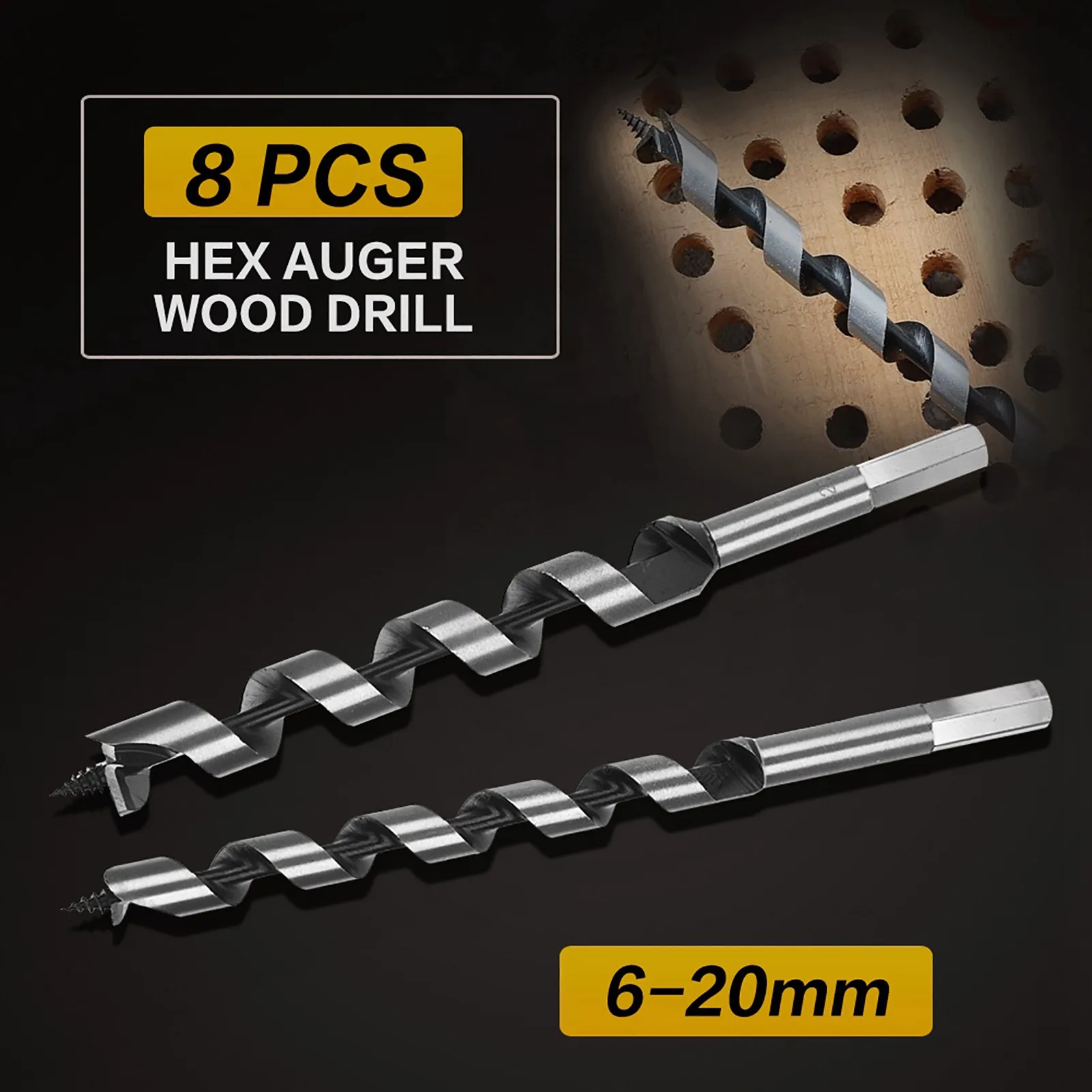 

8pc Hex Auger Wood Drill Carbon Steel Auger Bit Set Wooden Case Machined Hex Shank Drill Hex Auger Wood Drill Bit Drill Bits Set
