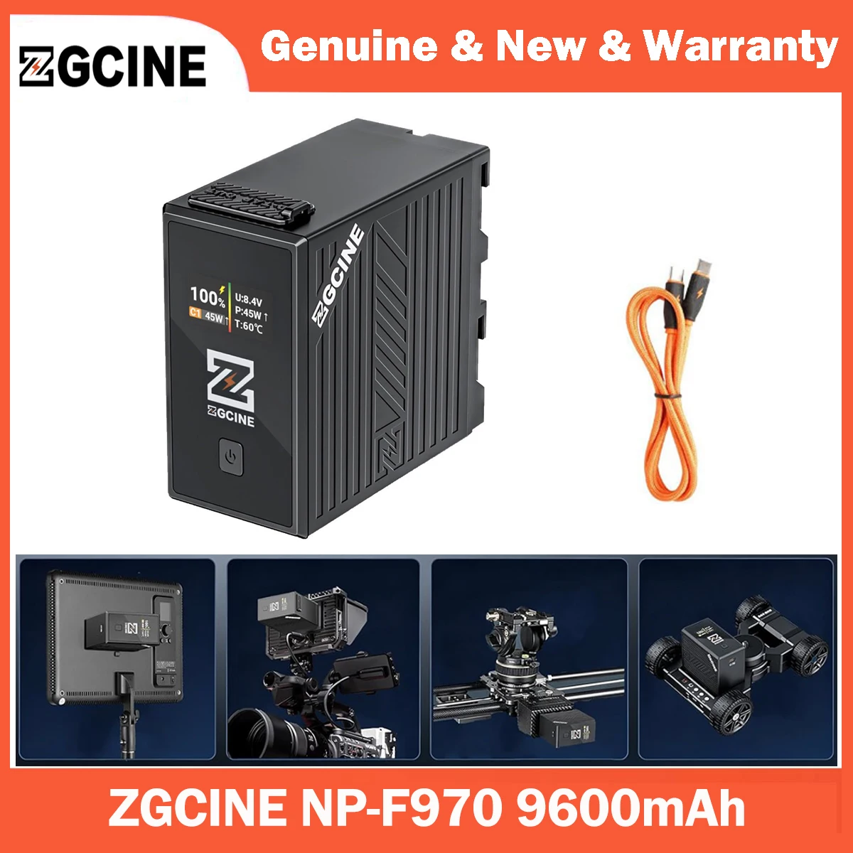 ZGCINE NP-F970 Battery 9600mAh PD 36W 3H Fully Charged D-TAP USB-C OLED for Camera Monitor Sony FX3 FX30 A7IV A7SIII Canon R5 R6