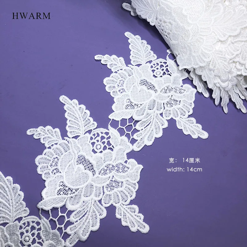 Lace Fabric 14cm Big Flower Embroidery Sewing Trimming Handmade Diy Water-soluble Milk Silk Bar Code Party Dresses For Women