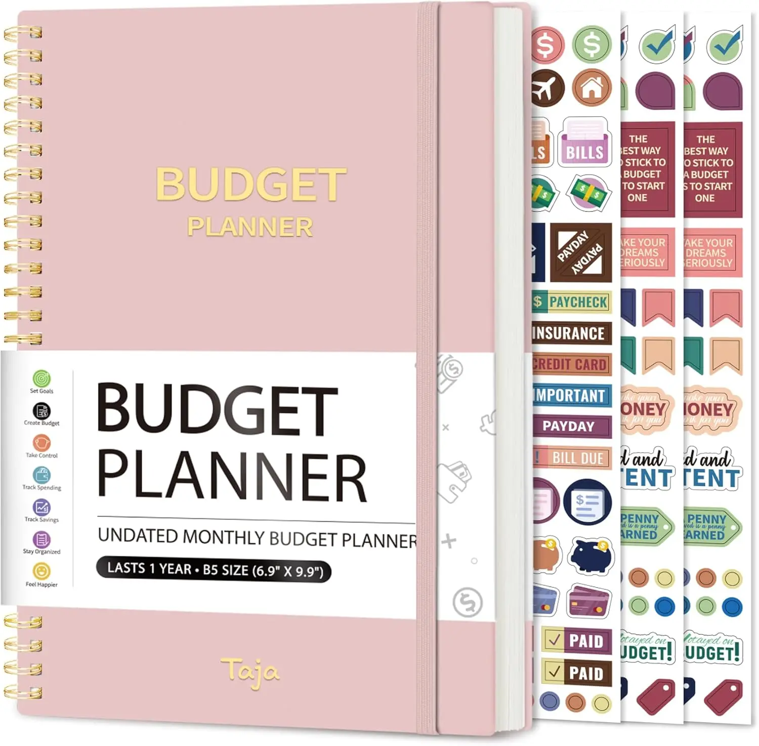 

Budget Planner Monthly Expense Tracker, Undated Bill Organizer, Pink