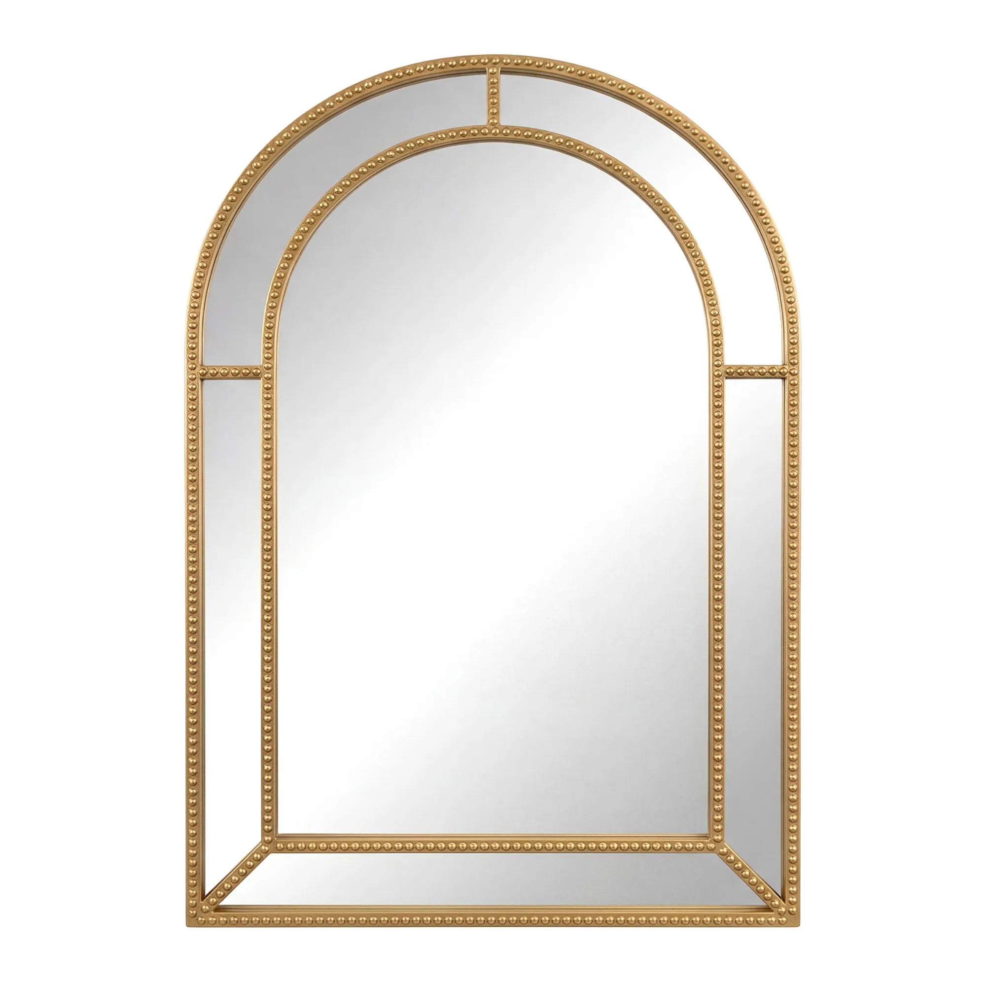 

36" x 24" Gold Arched Wall Mirror with Beaded Frame for Living Room, Entryway