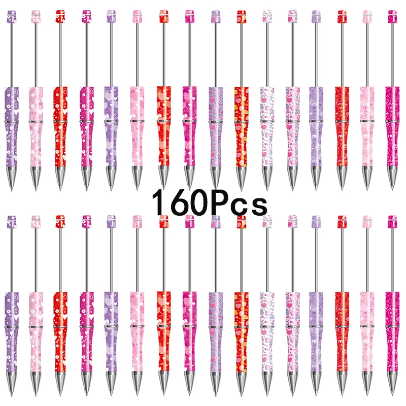 

160Pcs Plastic Ballpoint Pen Valentine's Day Love Series Beaded Ballpoint Pen Printed Ballpoint Pen Beads Pen