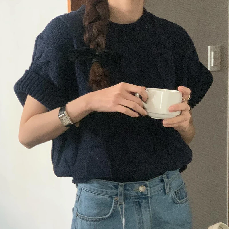 

Шикарный весенний повседневный круглый кружевной дизайн, свободный свитер ort Sve, женский модный удобный трикотаж с отложным воротником