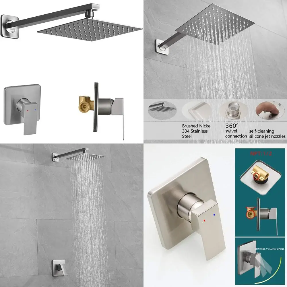 

Single Function Shower Trim Kit with Rough-in Valve, Brushed Nickel Finish, Square Rain Shower Head System Included