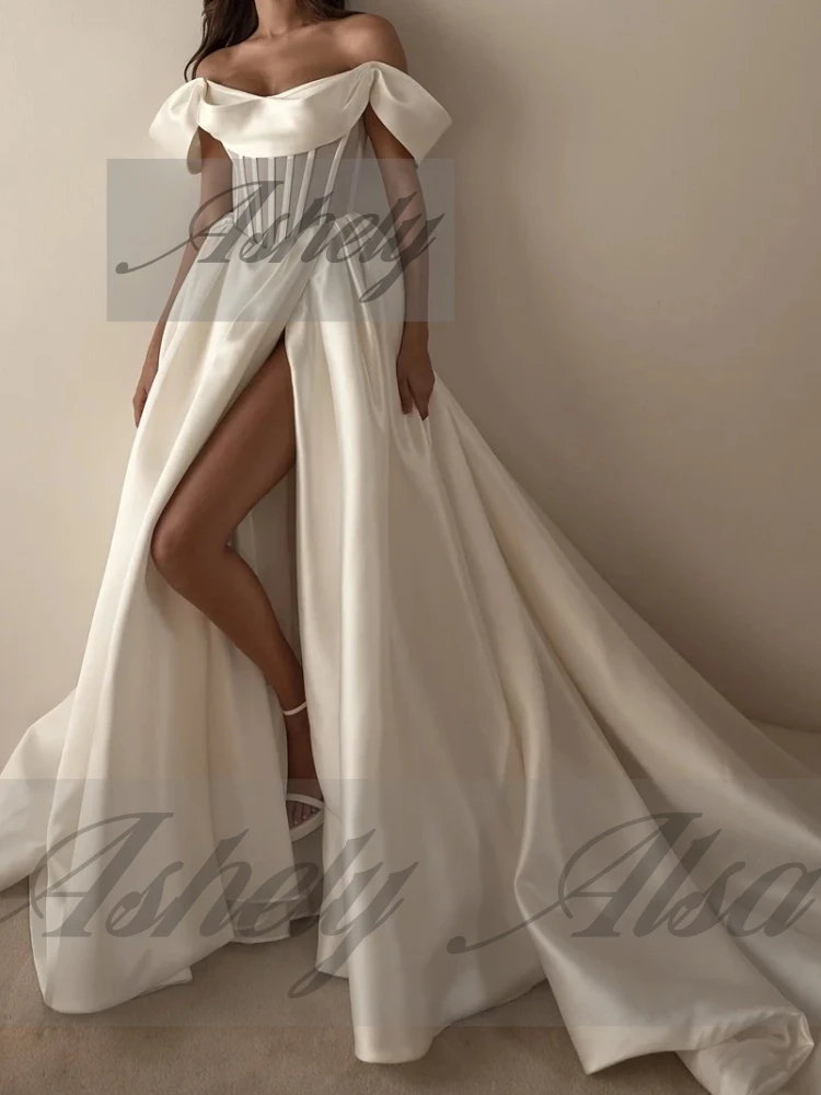 A2442 품질 흰색 여성 댄스 파티 드레스 긴 오프 어깨 섹시한 프론트 분할 웨딩 파티 특별 행사 착용 공식 맞춤형