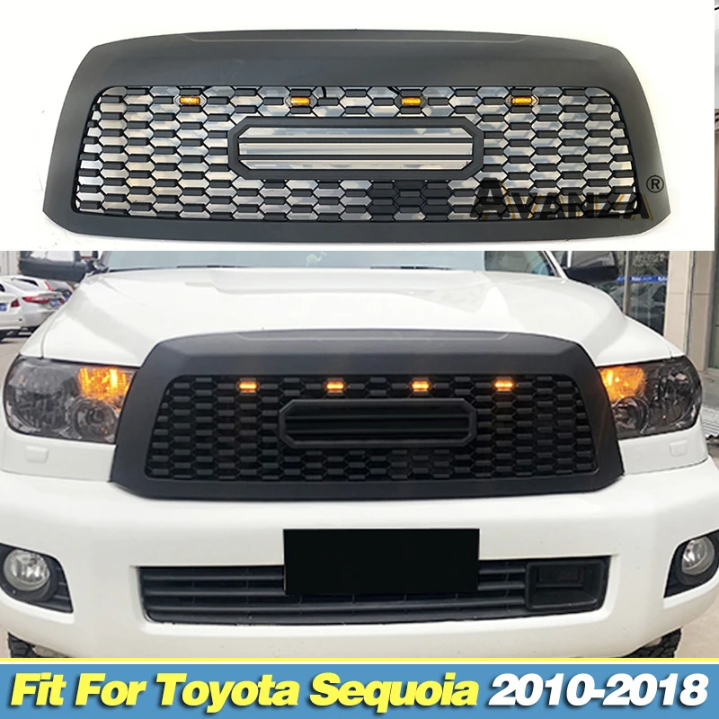 Front Grille TRD style Auto Parts Racing Grill Amber Lights Fits For 2010-2018 Toyota Sequoia