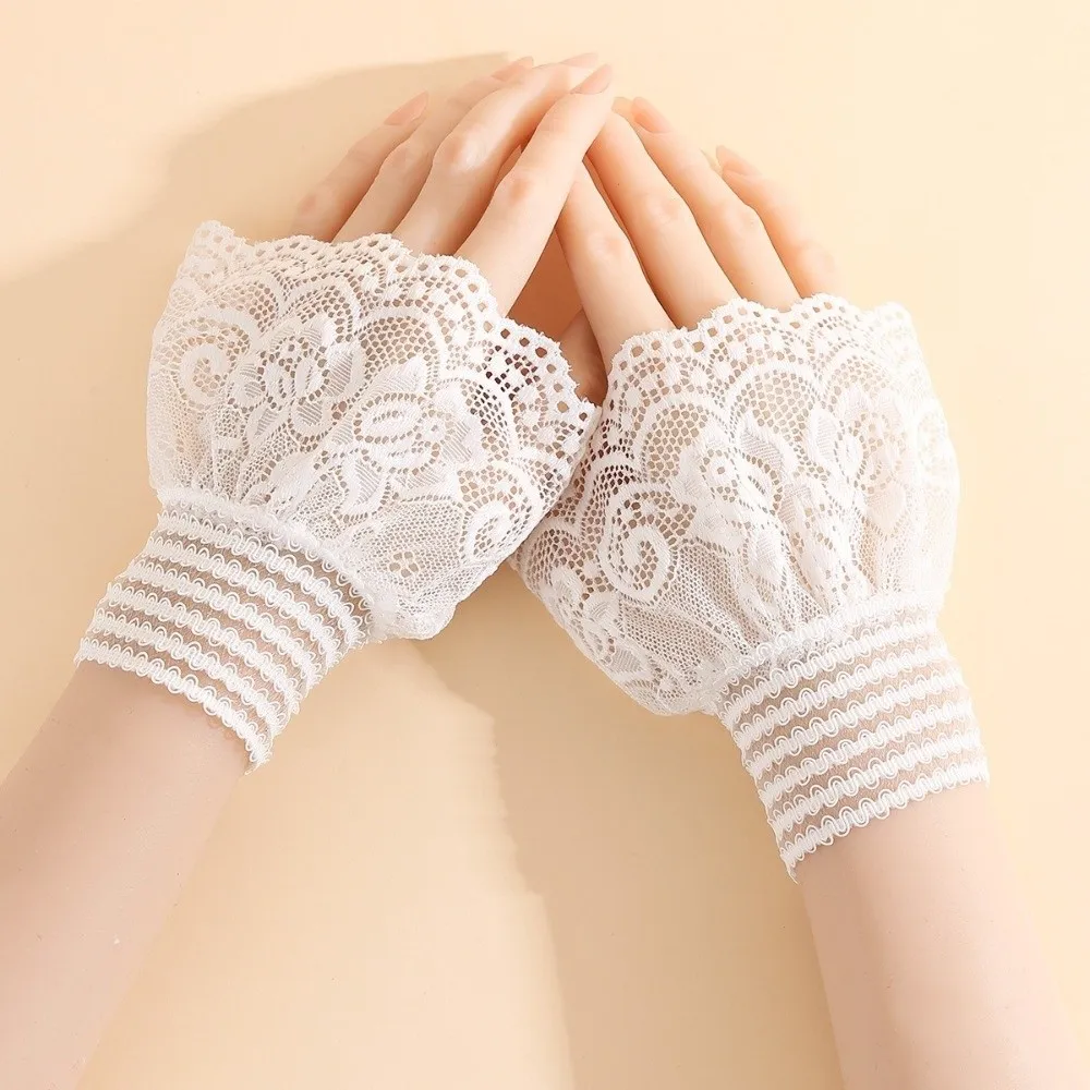 1 Pair Versatile Elegant Fake Cuffs Embroidery Pattern Solid Color False Cuffs Thin Detachable Lace Sleeves For Women
