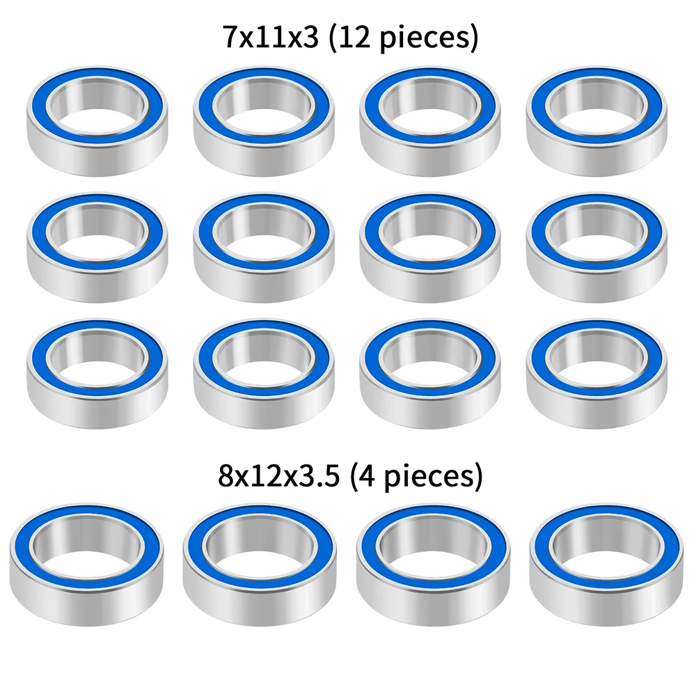 AXSPEED-Kit de rodamiento rígido de bolas con sello de goma, 16 Uds., para coche teledirigido 1/12, NASCAR AWD Racecar, piezas mejoradas de rodamiento sellado