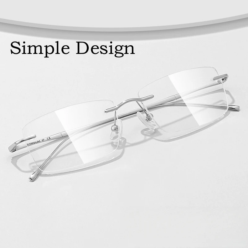 YIMARUILI Fashion Business Ultra-light Pure Titanium Eyewear Women Retro Square Optical Prescription Rimless Glasses Frame Men