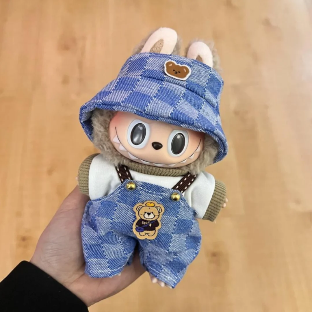 

Doll's Clothes FOR 17cm LABUBU Dress up Baby Cowboy hat + suspenders Classic set