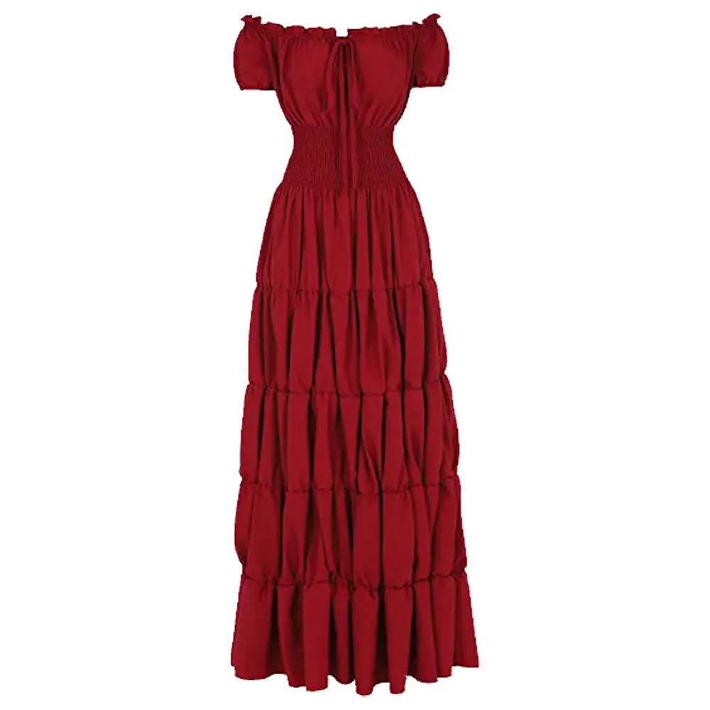 Vrouwen Renaissance Kostuum Middeleeuwse Cpsplay Vintage Jurk Voor Vrouwen Party Bruiloft Korte Mouwen Off Schouder Taille Retro Geplooid