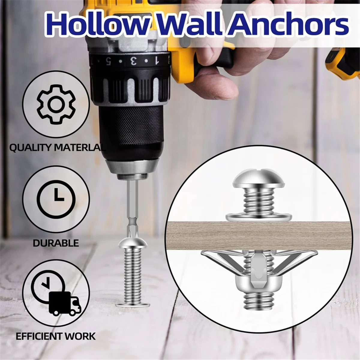 A83Z M8x30mm Heavy Duty Hollow Wall Anchors,Zinc Plated Steel Hollow Drive Wall Anchor Screws for Drywall, Tile,30 PCS