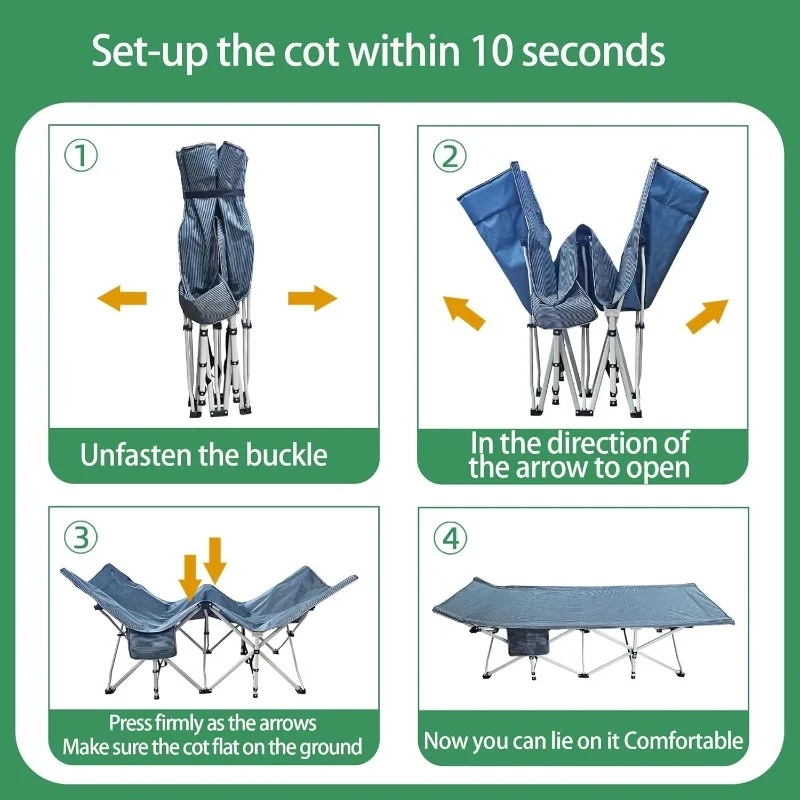 عبوتان من سرير التخييم مقاس XXL مقاس 79 بوصة طول × 32 بوصة عرض × 18 بوصة ارتفاع مع مرتبة سرير نوم مريح للبالغين مع حقيبة حمل