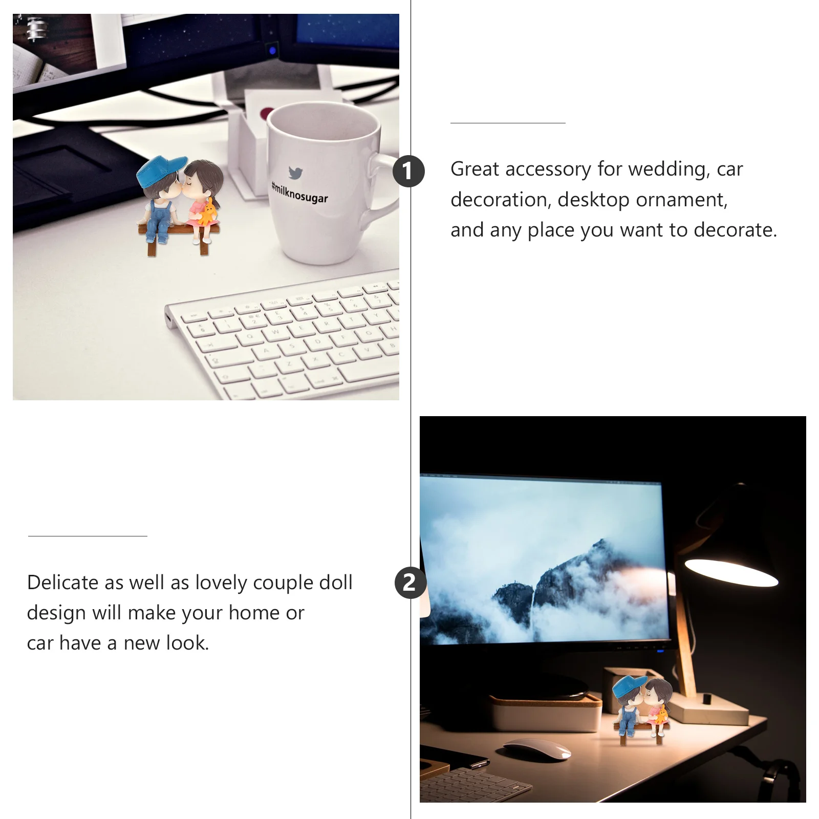 

1Pair PVC Couple Statue Smooth Texture Desktop Ornament Wedding Lovers Decoration Romantic Anniversary Gift Couple Statue