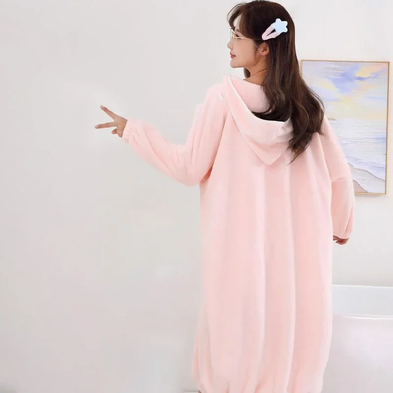 Women Coral Velvet Nightwear Women Winter Thick Long Women Homewear Keep Warm Velvet Flannel Bath Bathrobe Home Sleepwear