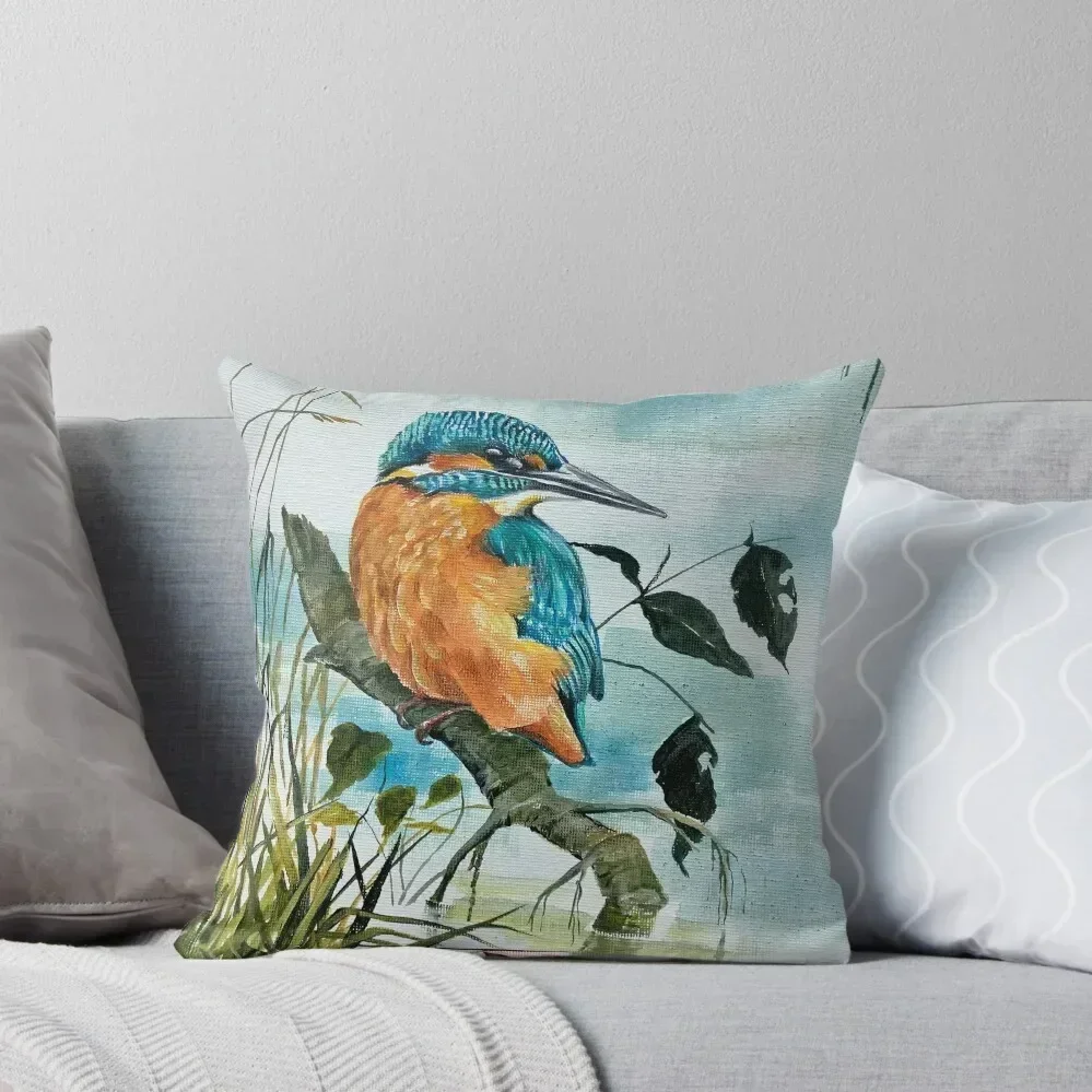 Kingfisher along the towpath Throw Pillow Cusions Cover Pillows Aesthetic pillow