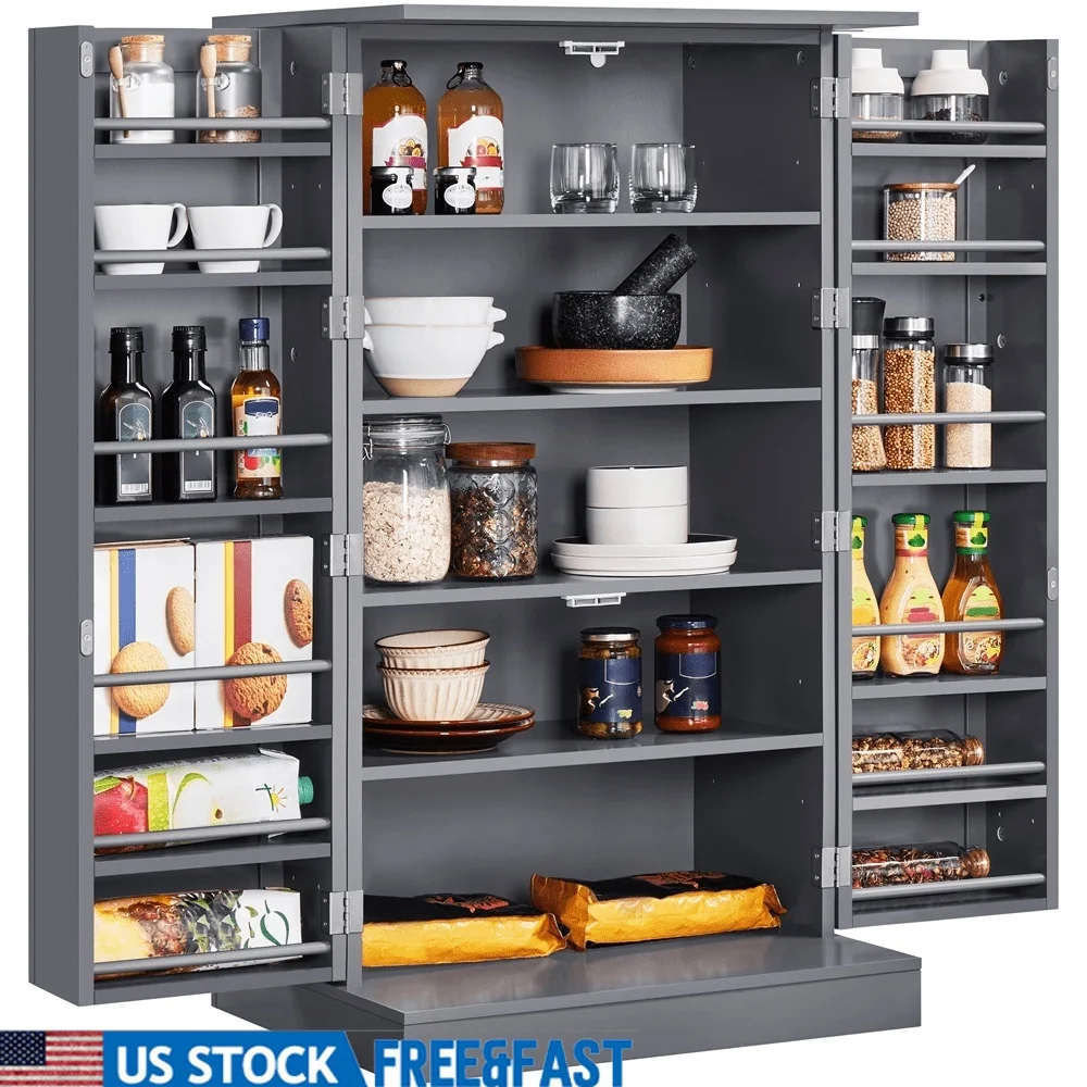 41 Inch Kitchen Pantry Cabinet with Adjustable Shelves Sturdy MDF Metal Anti-tip Design Ample Storage Kitchen Organization